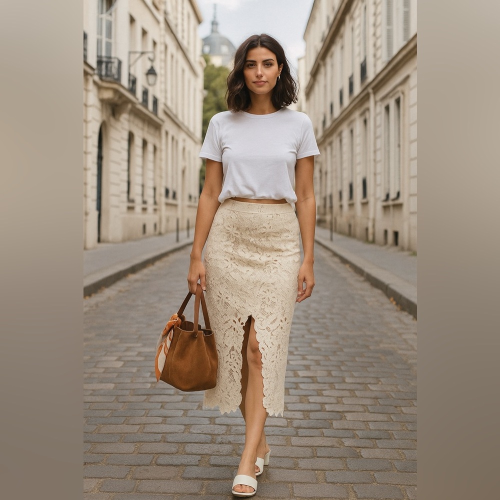Cotton Crochet Lace Midi Skirt